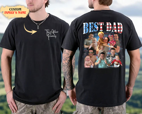 Custom Best Dad Shirt with Kids’ Faces – Front & Back Print 4th Of July Tee