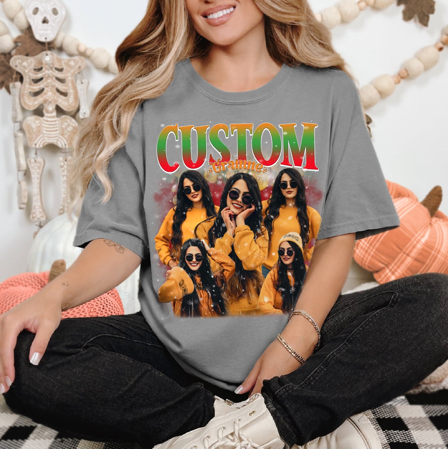 Holiday Custom Portrait Tee - Christmas Photo Collage T-Shirts Gift