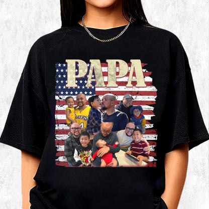 Custom Dad Shirt with Photos and Name – USA Flag Collage Tee