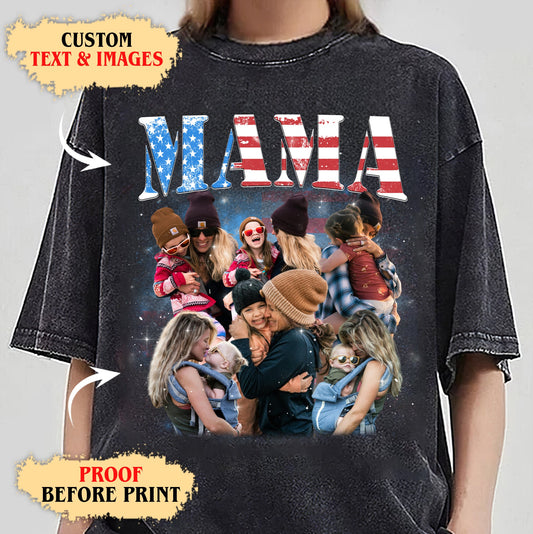 American Flag Mom Shirt – Custom Photo Collage Tee