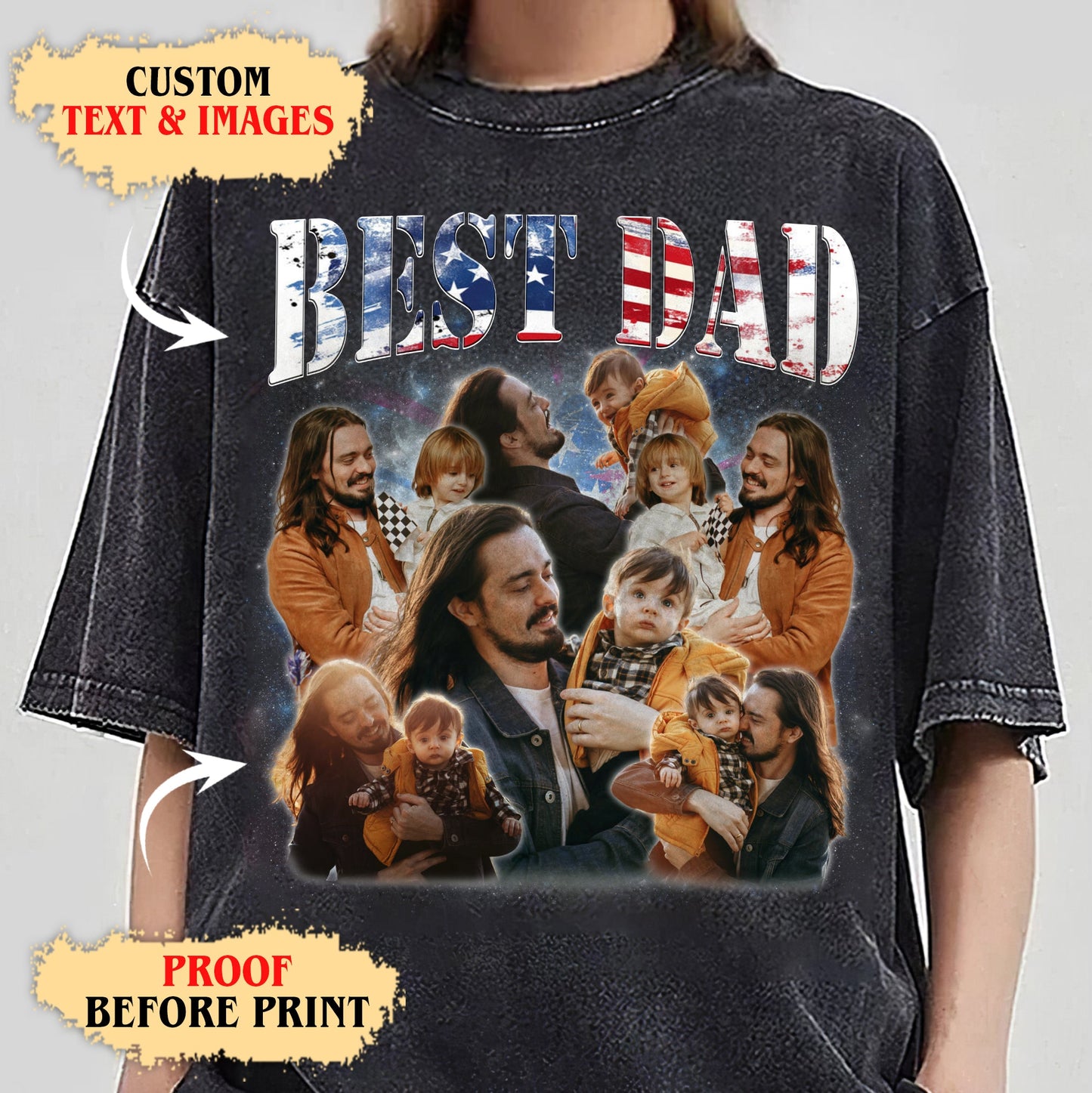 Best Dad USA Flag Shirt – Custom Photo Collage Tee