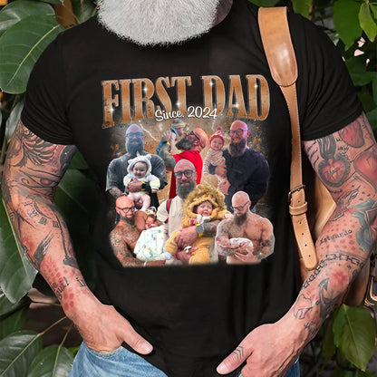 First Father’s Day Gift – Custom Dad Shirt with Baby Photos - Personalized First Dad Tee