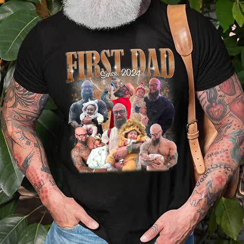 First Father’s Day Gift – Custom Dad Shirt with Baby Photos - Personalized First Dad Tee